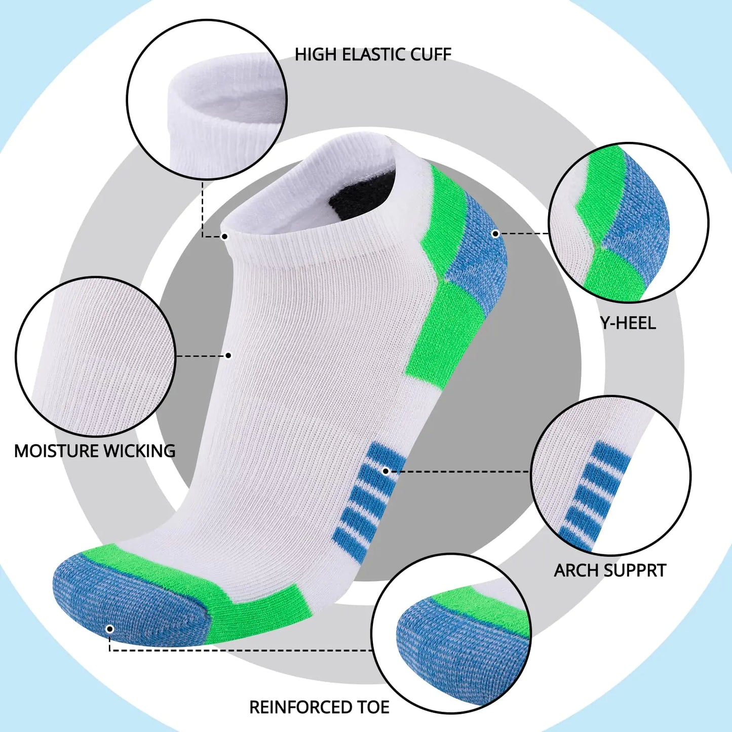 COOVAN 10 Pairs Mens Ankle Socks Men 10 Pack Low Cut Comfort Cushion Casual Socks Small-Medium Multicolor1