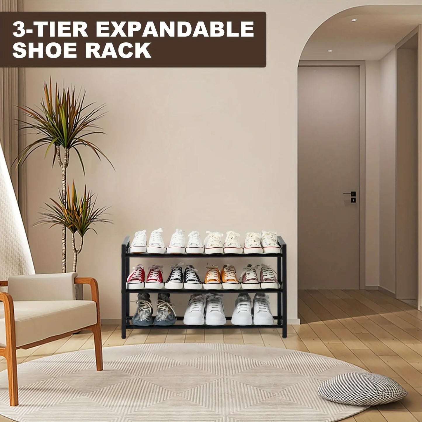 Expandable 3-Tier Metal Shoe Rack